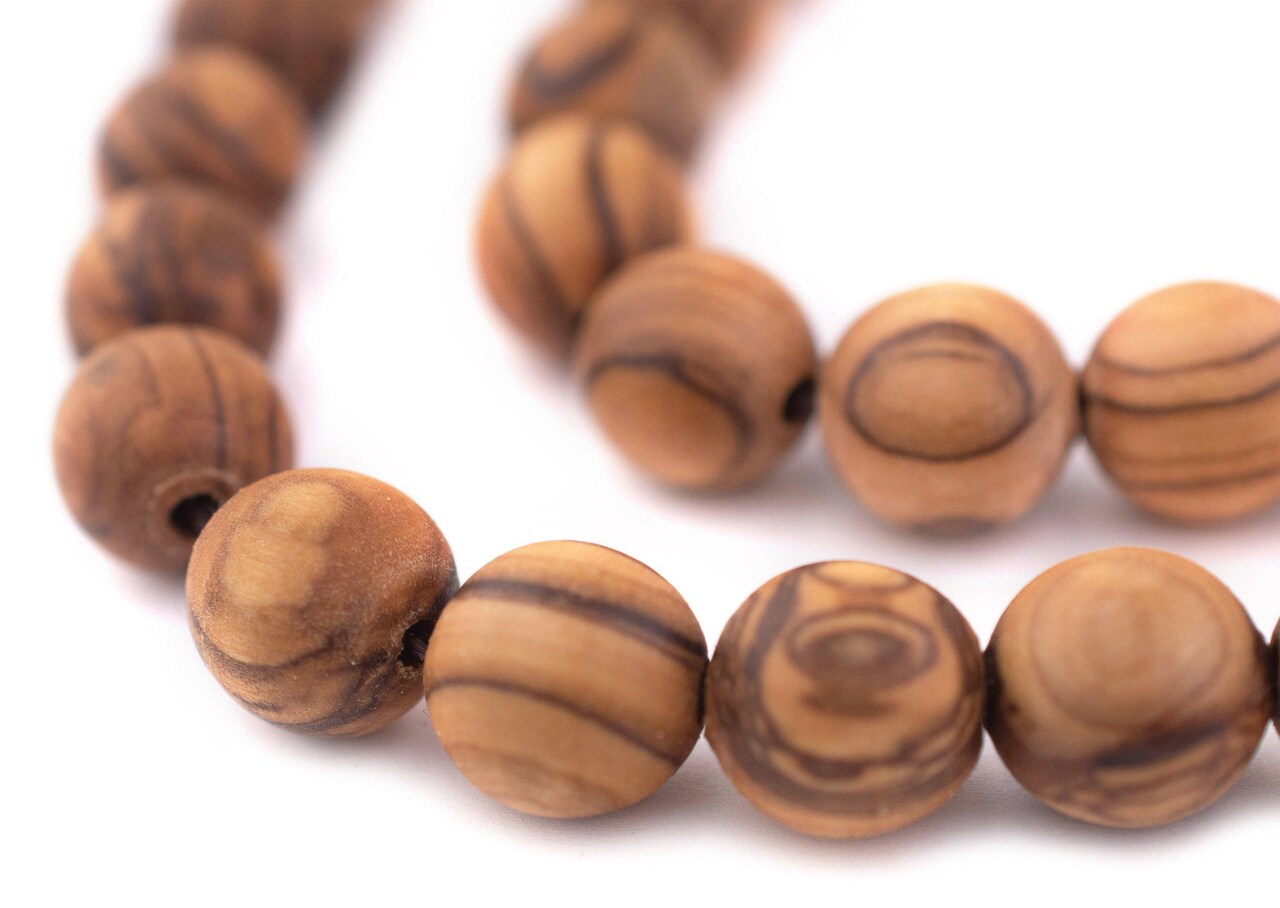 The Bead Chest Olive Wood Beads - Full Strand of Round Christian Rosary Prayer Beads (12mm, Natural)